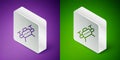 Isometric line Drone flying icon isolated on purple and green background. Quadrocopter with video and photo camera Royalty Free Stock Photo