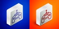 Isometric line Drone radio remote control transmitter icon isolated on blue and orange background. Silver square button Royalty Free Stock Photo