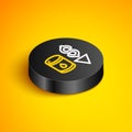 Isometric line Drop in crude oil price icon isolated on yellow background. Oil industry crisis concept. Black circle Royalty Free Stock Photo