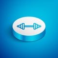 Isometric line Dumbbell icon isolated on blue background. Muscle lifting icon, fitness barbell, gym, sports equipment