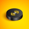 Isometric line Dumbbell icon isolated on yellow background. Muscle lifting, fitness barbell, sports equipment. Black