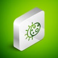 Isometric line Eclipse of the sun icon isolated on green background. Total sonar eclipse. Silver square button. Vector