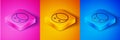 Isometric line Eclipse of the sun icon isolated on pink and orange, blue background. Total sonar eclipse. Square button