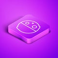 Isometric line Eclipse of the sun icon isolated on purple background. Total sonar eclipse. Purple square button. Vector