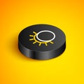 Isometric line Eclipse of the sun icon isolated on yellow background. Total sonar eclipse. Black circle button. Vector