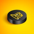 Isometric line Electric construction stapler icon isolated on yellow background. Working tool. Black circle button Royalty Free Stock Photo