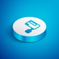 Isometric line Electric mixer icon isolated on blue background. Kitchen blender. White circle button. Vector