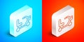 Isometric line Electric wheelchair for disabled people icon isolated on blue and red background. Mobility scooter icon