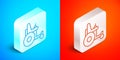 Isometric line Electric wheelchair for disabled people icon isolated on blue and red background. Mobility scooter icon