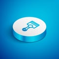 Isometric line Engine piston icon isolated on blue background. Car engine piston sign. White circle button. Vector Royalty Free Stock Photo