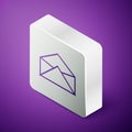 Isometric line Envelope icon isolated on purple background. Email message letter symbol. Silver square button Royalty Free Stock Photo