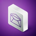 Isometric line Envelope icon isolated on purple background. Email message letter symbol. Silver square button. Vector Royalty Free Stock Photo