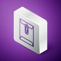 Isometric line Envelope icon isolated on purple background. Email message letter symbol. Silver square button. Vector Royalty Free Stock Photo