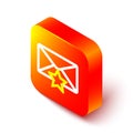 Isometric line Envelope with star icon isolated on white background. Important email, add to favourite icon. Starred