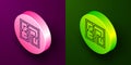 Isometric line Evacuation plan icon isolated on purple and green background. Fire escape plan. Circle button. Vector