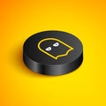 Isometric line Executioner mask icon isolated on yellow background. Hangman, torturer, executor, tormentor, butcher