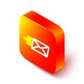 Isometric line Express envelope icon isolated on white background. Email message letter symbol. Orange square button