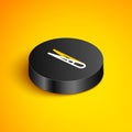 Isometric line Eyebrow tweezers icon isolated on yellow background. Cosmetic tweezers for ingrown hair. Black circle Royalty Free Stock Photo