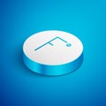 Isometric line Fahrenheit icon isolated on blue background. White circle button. Vector