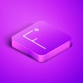 Isometric line Fahrenheit icon isolated on purple background. Purple square button. Vector Illustration