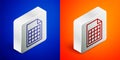 Isometric line File document icon isolated on blue and orange background. Checklist icon. Business concept. Silver