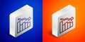 Isometric line Financial growth decrease icon isolated on blue and orange background. Increasing revenue. Silver square Royalty Free Stock Photo