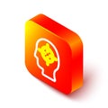 Isometric line Finding a problem in psychology icon isolated on white background. Orange square button. Vector