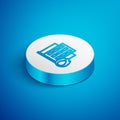 Isometric line Fire in burning house icon isolated on blue background. Insurance concept. Security, safety, protection Royalty Free Stock Photo