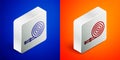 Isometric line Fire hose reel icon isolated on blue and orange background. Silver square button. Vector Royalty Free Stock Photo