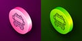 Isometric line Fire truck icon isolated on purple and green background. Fire engine. Firefighters emergency vehicle