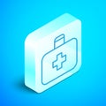 Isometric line First aid kit icon isolated on blue background. Medical box with cross. Medical equipment for emergency Royalty Free Stock Photo