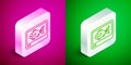 Isometric line Fish finder echo sounder icon isolated on pink and green background. Electronic equipment for fishing