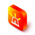 Isometric line Flasher siren icon isolated on white background. Emergency flashing siren. Orange square button. Vector