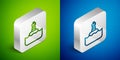 Isometric line Floating buoy on the sea icon isolated on green and blue background. Silver square button. Vector Royalty Free Stock Photo