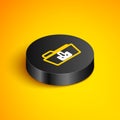 Isometric line Folder download icon isolated on yellow background. Black circle button. Vector Royalty Free Stock Photo