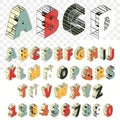 Isometric line Font. Alphabet letters. Three dimensional effect letter and number. Vector Royalty Free Stock Photo