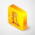 Isometric line French rooster icon isolated on grey background. Yellow square button. Vector