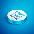 Isometric line Furniture nightstand icon isolated on blue background. White circle button. Vector Royalty Free Stock Photo