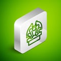 Isometric line Gargoyle on pedestal icon isolated on green background. Silver square button. Vector