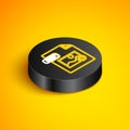 Isometric line GIF file document. Download gif button icon isolated on yellow background. GIF file symbol. Black circle Royalty Free Stock Photo