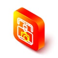 Isometric line Gimbal stabilizer with DSLR camera icon isolated on white background. Orange square button. Vector