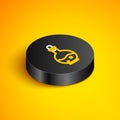 Isometric line Glass bottle with magic elixir icon isolated on yellow background. Computer game asset. Black circle Royalty Free Stock Photo