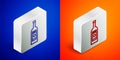 Isometric line Glass bottle of vodka icon isolated on blue and orange background. Silver square button. Vector Royalty Free Stock Photo