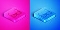 Isometric line Glasses for the blind and visually impaired icon isolated on pink and blue background. Square button