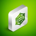 Isometric line Global technology or social network icon isolated on green background. Silver square button. Vector Royalty Free Stock Photo