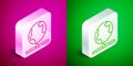 Isometric line Global technology or social network icon isolated on pink and green background. Silver square button Royalty Free Stock Photo