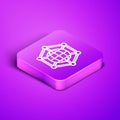 Isometric line Global technology or social network icon isolated on purple background. Purple square button. Vector Royalty Free Stock Photo