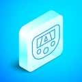 Isometric line Gps device with map icon isolated on blue background. Silver square button. Vector Royalty Free Stock Photo