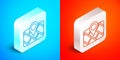 Isometric line Gps device with map icon isolated on blue and red background. Silver square button. Vector Royalty Free Stock Photo