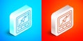 Isometric line Gps device with map icon isolated on blue and red background. Silver square button. Vector Royalty Free Stock Photo